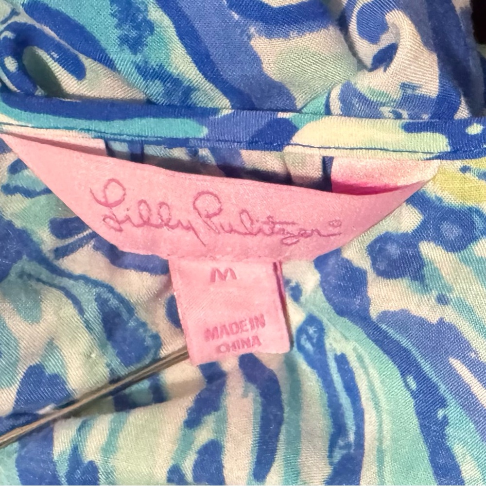 Lilly Pulitzer Cold Shoulder Mini Swing Dress w/ Yellow Accents, Yellow Tassels - Picture 5 of 6